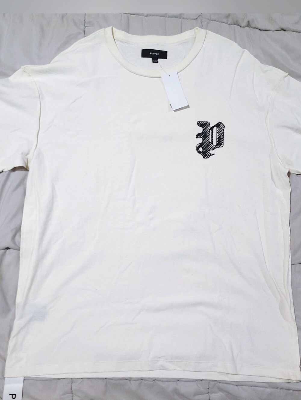 Purple Brand Men’s XL Cream Gothic P Logo T-Shirt BNWT Designer Streetwear